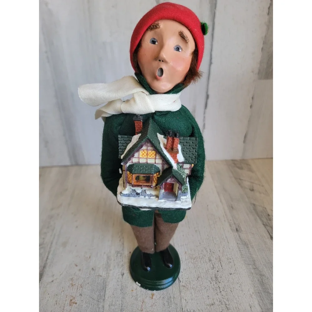 Byers choice Victorian man Caroler holding village house Xmas home decor